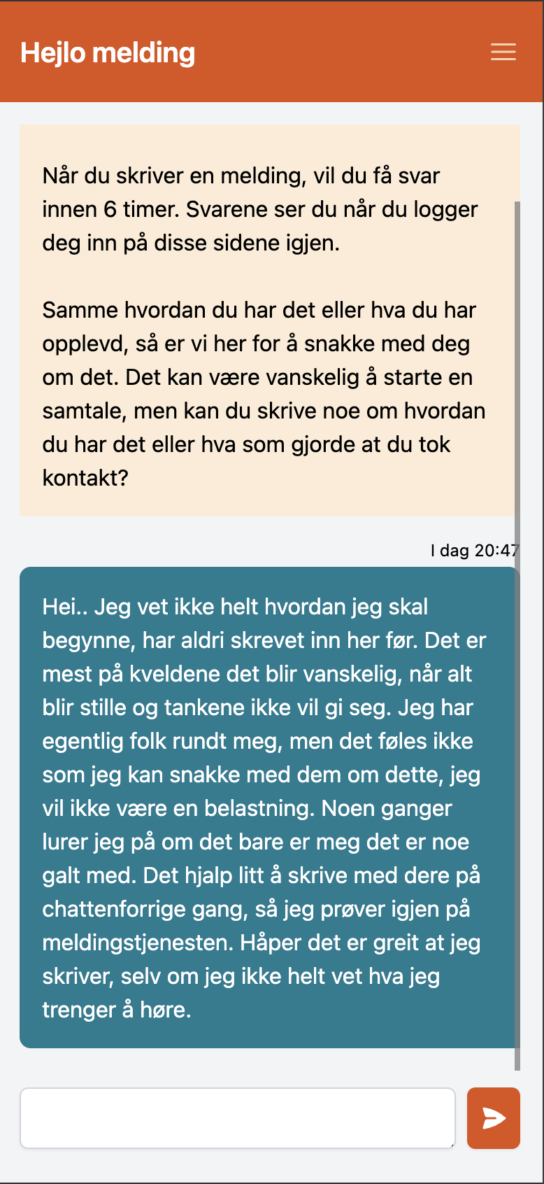 Postkassen der den støttesøkende skriver en ny melding