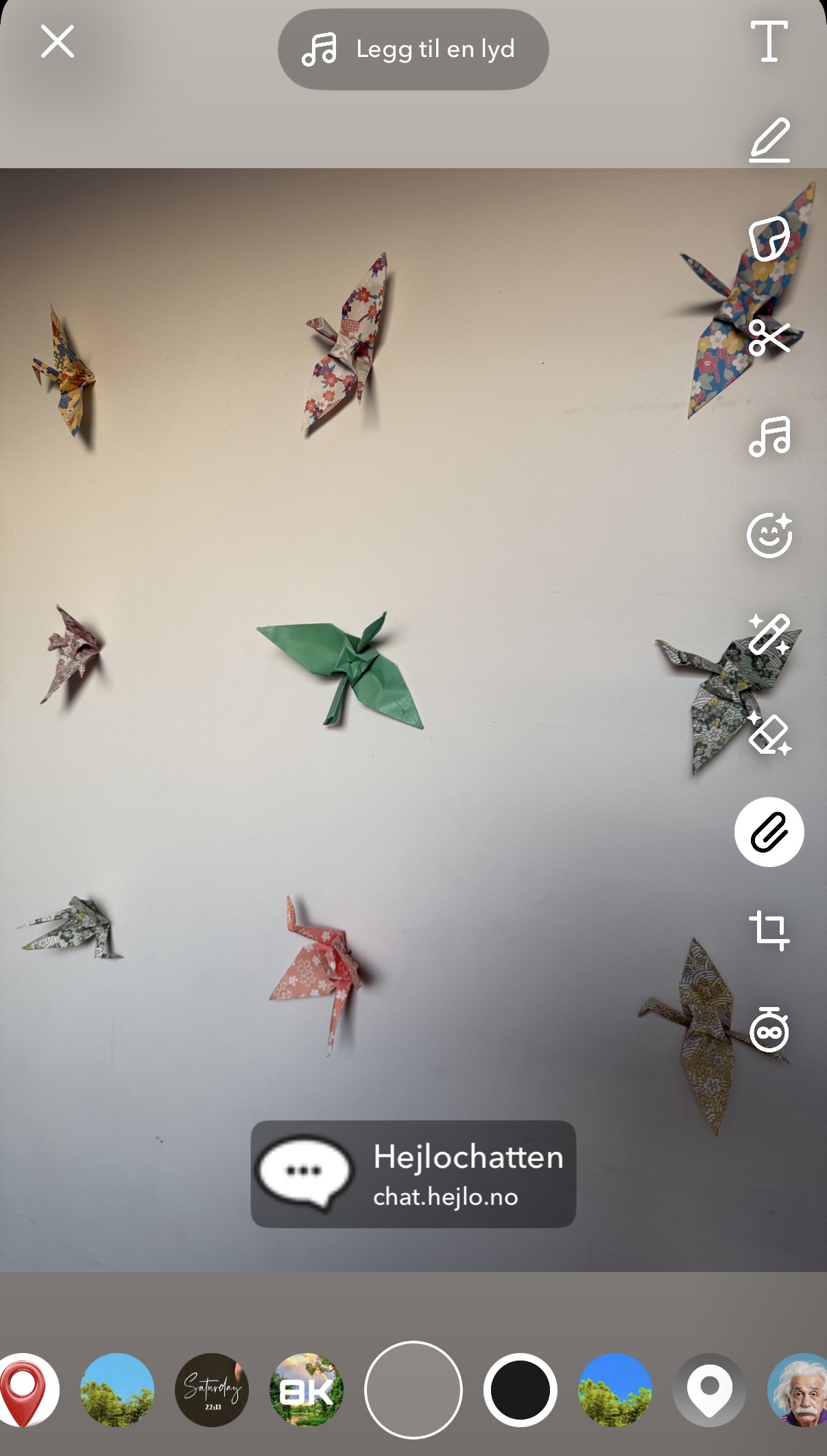 Snapchat-story med lenke til Hejlochatten på chat.hejlo.no